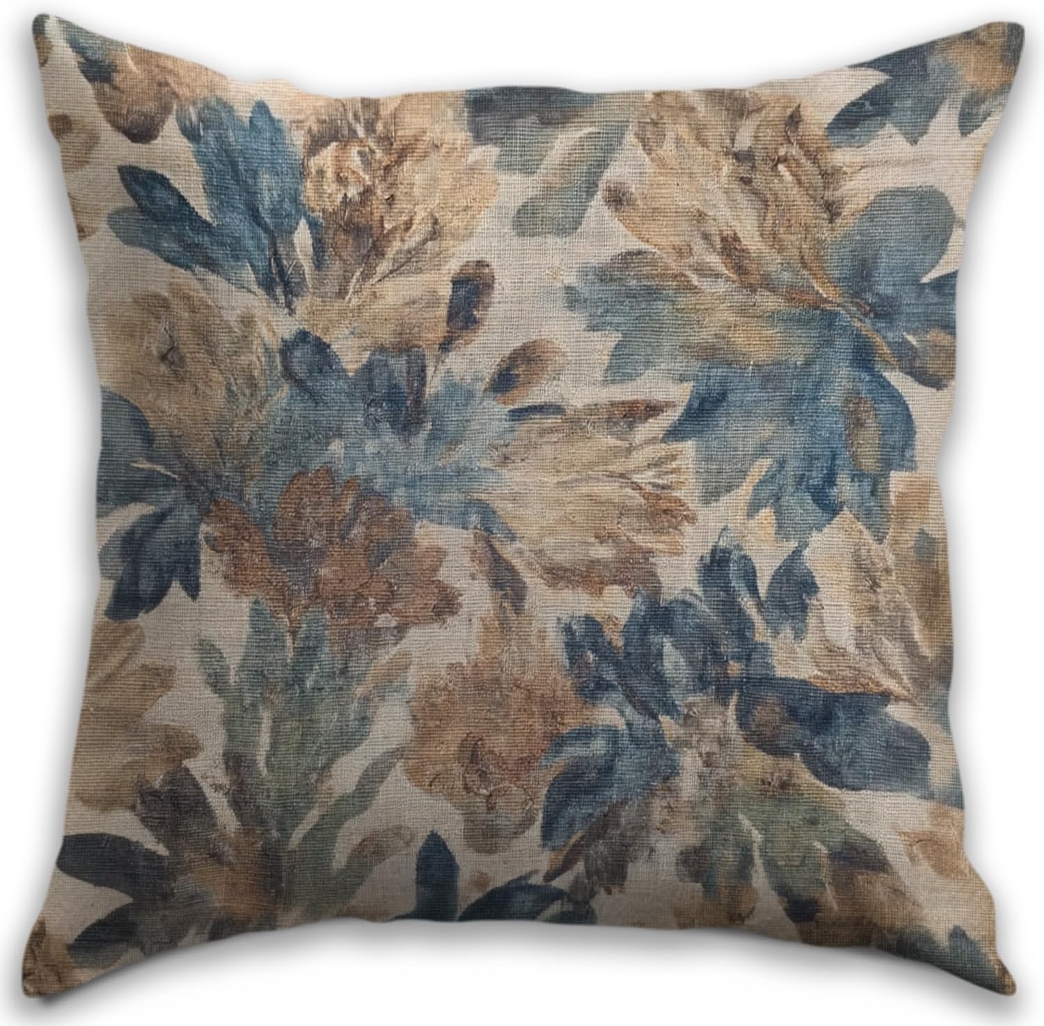 Bohemian Pillow Covers | Vintage Floral & Carpet Design | Double Sided Blue White Decorative Pillowcases for Couch, Bed | Indoor Outdoor Boho Home Decor (Blue&Brown, 18x18inches)