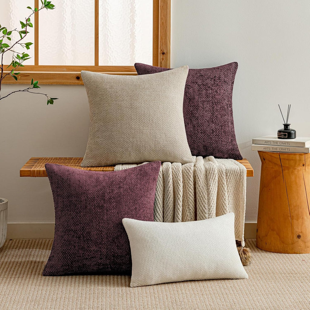 a moment Christmas Wine Red Chenille Throw Pillow Covers 20x20 Inch Pack of 2 Modern Decorative Throw Pillow Covers Farmhouse Cross Covers Home Decor for Sofa Bedroom Living Room