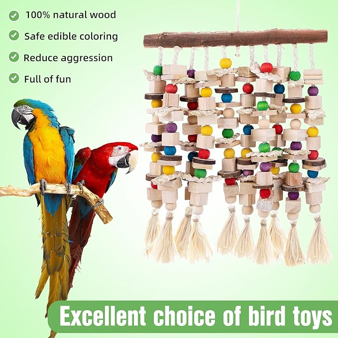 Large Bird Parrot Toys,Multicolored Natural Macaws Toy Bird Chewing Toy for Cokatoos African Grey and Large Medium Birds
