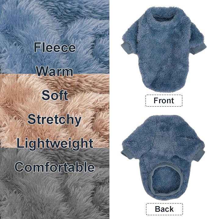 Dog Sweater, 3 Pack Dog Sweaters for Small Dogs, Dog Clothes for Small Dogs Girl Boy, Ultra Soft and Warm Puppy Sweater Dog Coat for Winter Christmas (Large, Blue+Lt Coffee+Dark Grey)