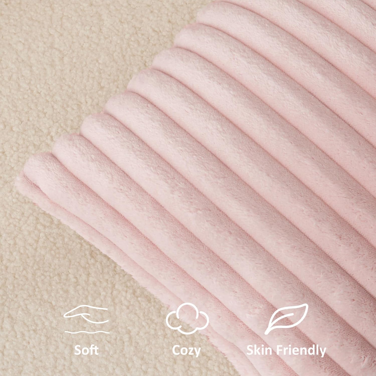 Kevin Textile Soft Plush 14x22 Inch Lumbar Pillow Cover 1 Pack, Luxury Fluffy Faux Fur Striped Flannel Rectangle Cushion Case for Couch Sofa Chair Bed Home Decor, Light Pink