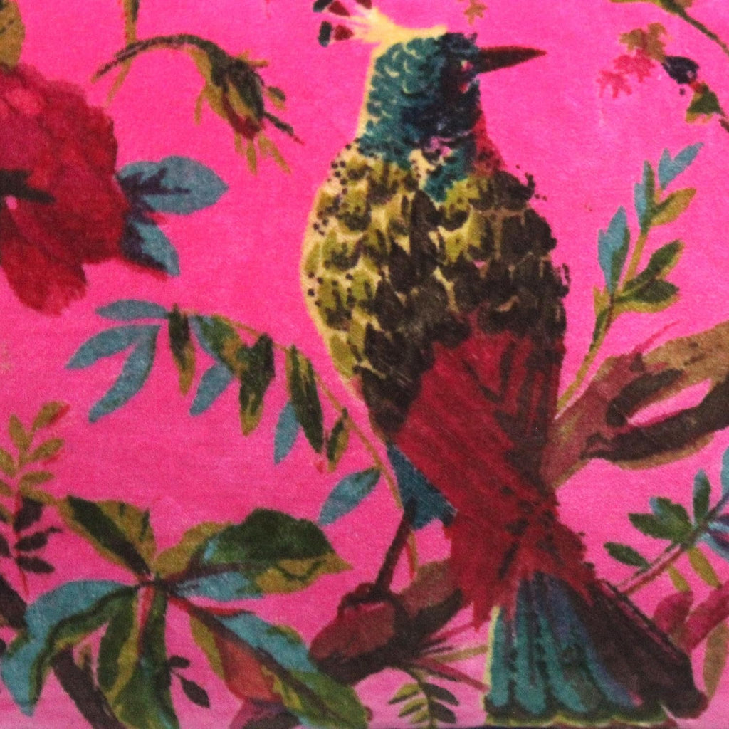 Eyes of India Velvet Floral Flower Bird Throw Pillow Sofa Cushion Cover Case Couch Colorful Boho Chic Bohemian Accent Indian Handmade (Pink, 20" x 12")