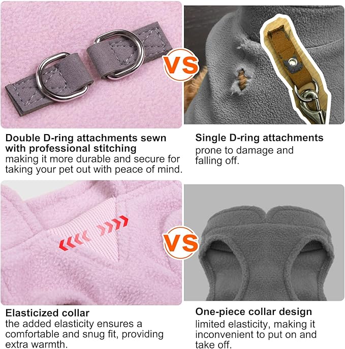 BEAUTYZOO Small Dog Sweater Fleece Vest Winter Jacket, D-Ring Leash Attachment for XS S Puppy Medium Sized Breeds Dogs, Cold Weather Dog Clothes Windproof Keep Warm, Pink XL