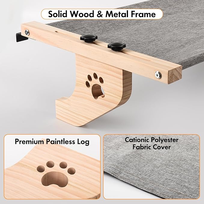 AMOSIJOY Cat Sill Window Perch Sturdy Cat Hammock Window Seat with Wood & Metal Frame for Large Cats, Easy to Adjust Cat Bed for Windowsill, Bedside, Drawer and Cabinet