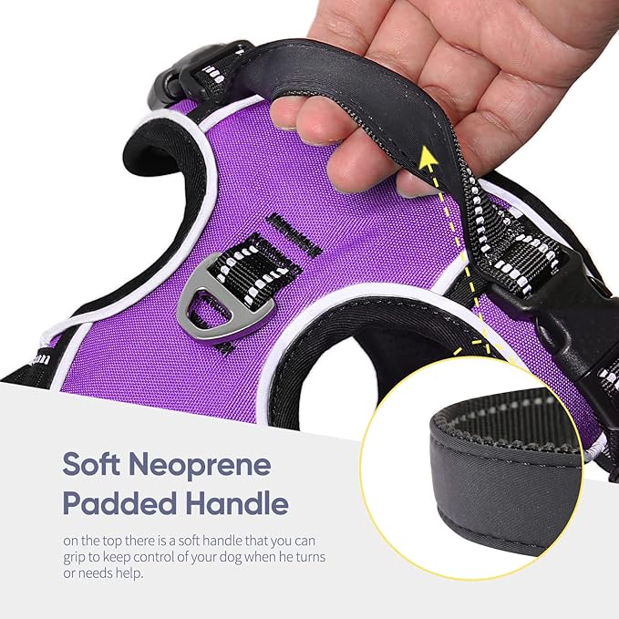 HEELE Dog Harness, No Pull Adjustable Padded Reflective Harness for Small Medium Large Dogs with Handle for Walking Training, Purple, L