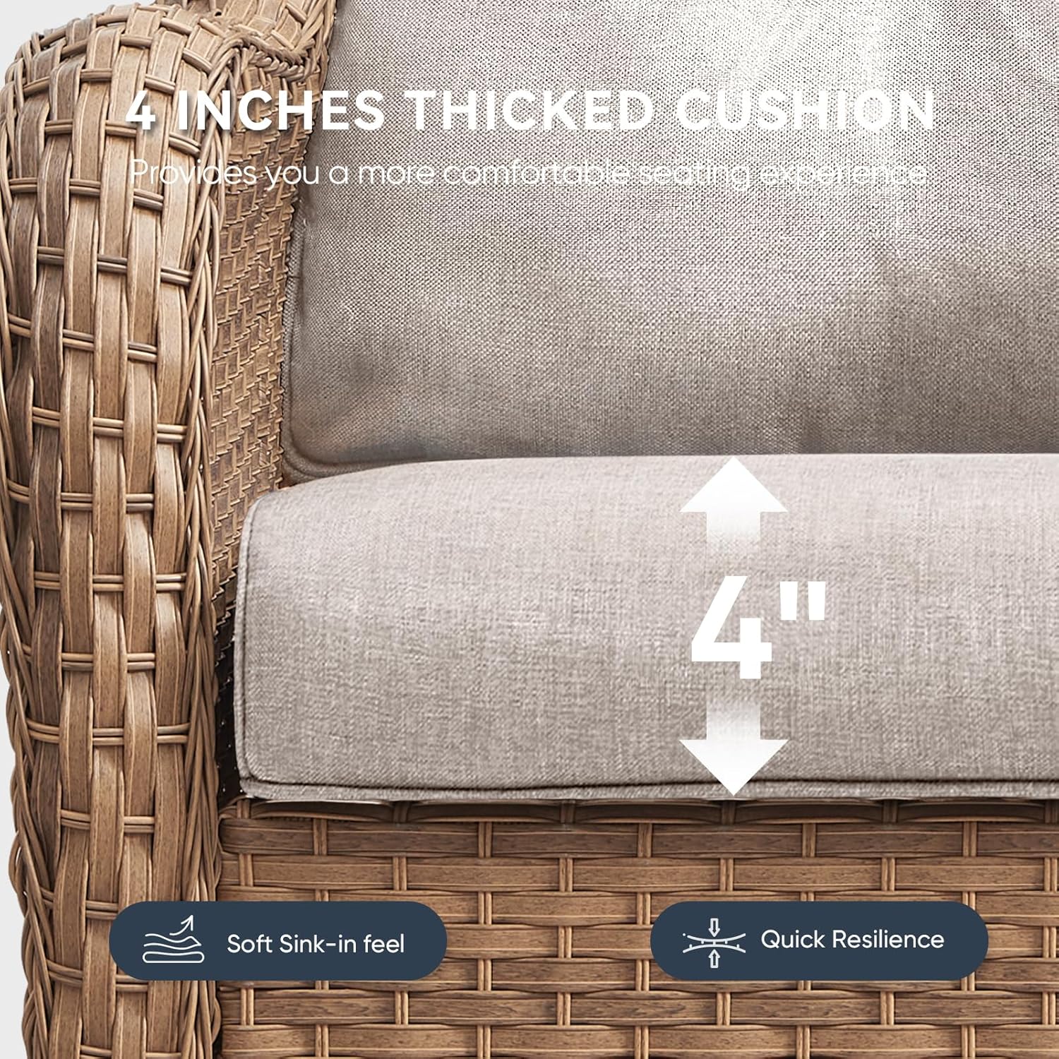 8-Piece Outdoor Patio Cushion Set - Fade & Water Resistant with Removable Olefin Cover, 22x24x4 Inch Memory Foam Cushions for Wicker Sectional Sofa – Beige/Crescent