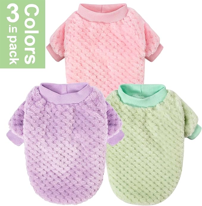 Dog Sweater, 2 or 3 Pack Dog Sweaters for Small Medium Dogs or Cat, Warm Soft Flannel Pet Clothes for Dogs Girl or Boy, Dog Shirt Coat Jacket (X-Large, Pink+Purple+Light Green)