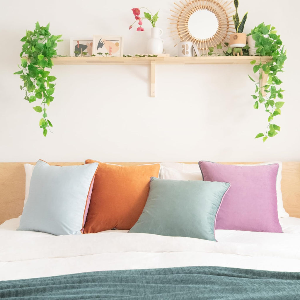 MONDAY MOOSE Decorative Throw Pillow Covers Cushion Cases, Set of 4 Soft Velvet Modern Double-Sided Designs, Mix and Match for Home Decor, Pillow Inserts Not Included (18x18 inch, Purple/Teal)