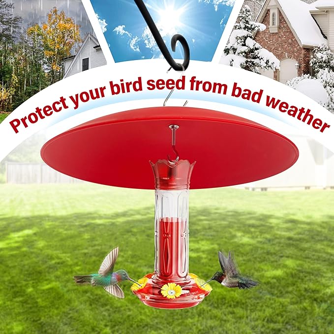 13" Bird Feeder Rain Cover,Bird House Dome Baffle,Hummingbird Feeder Guard for Shepherd's Hook Outdoors, (Bright Red), 3Pack