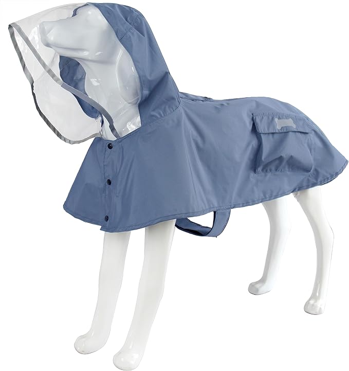 Waterproof Dog Raincoat, Adjustable Reflective Lightweight Pet Rain Clothes with Poncho Hood(Small, Blue&Grey)