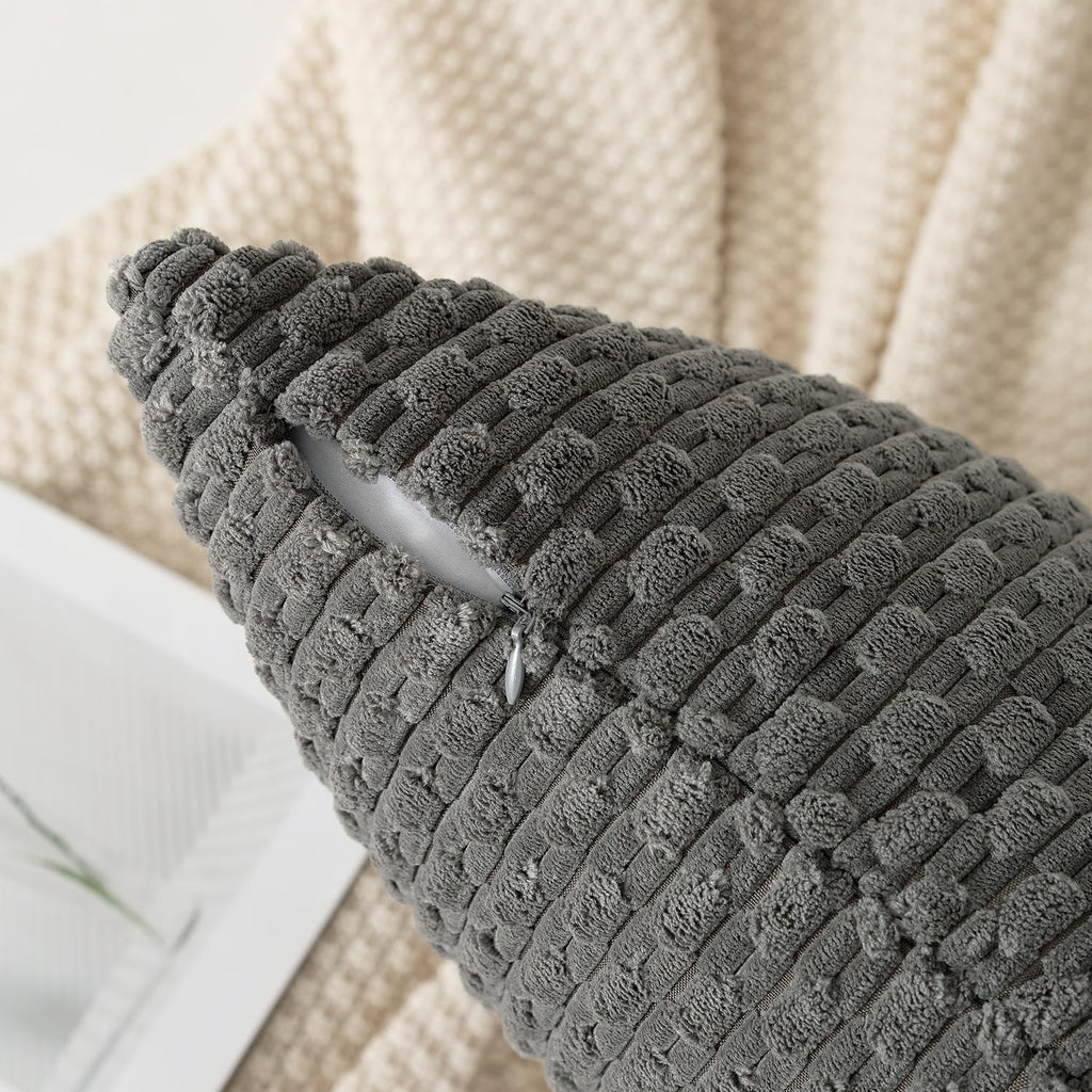 Kevin Textile 12x24 Inch Pillow Cover 1 Pack Boho Decorative Soft Striped Corduroy Lumbar Farmhouse Accent Rectangle Cushion Case for Living Room Couch Sofa Bed, Dark Grey