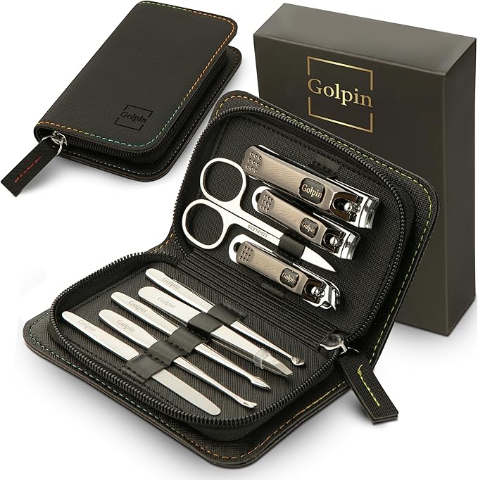 9 Pcs Manicure Kit for Men & Women – Stainless Steel Tools with Travel Nail Kit Case, Nail Clippers, Cuticle Pusher, File, Gift Ready Women & Mens Manicure Set (Black)
