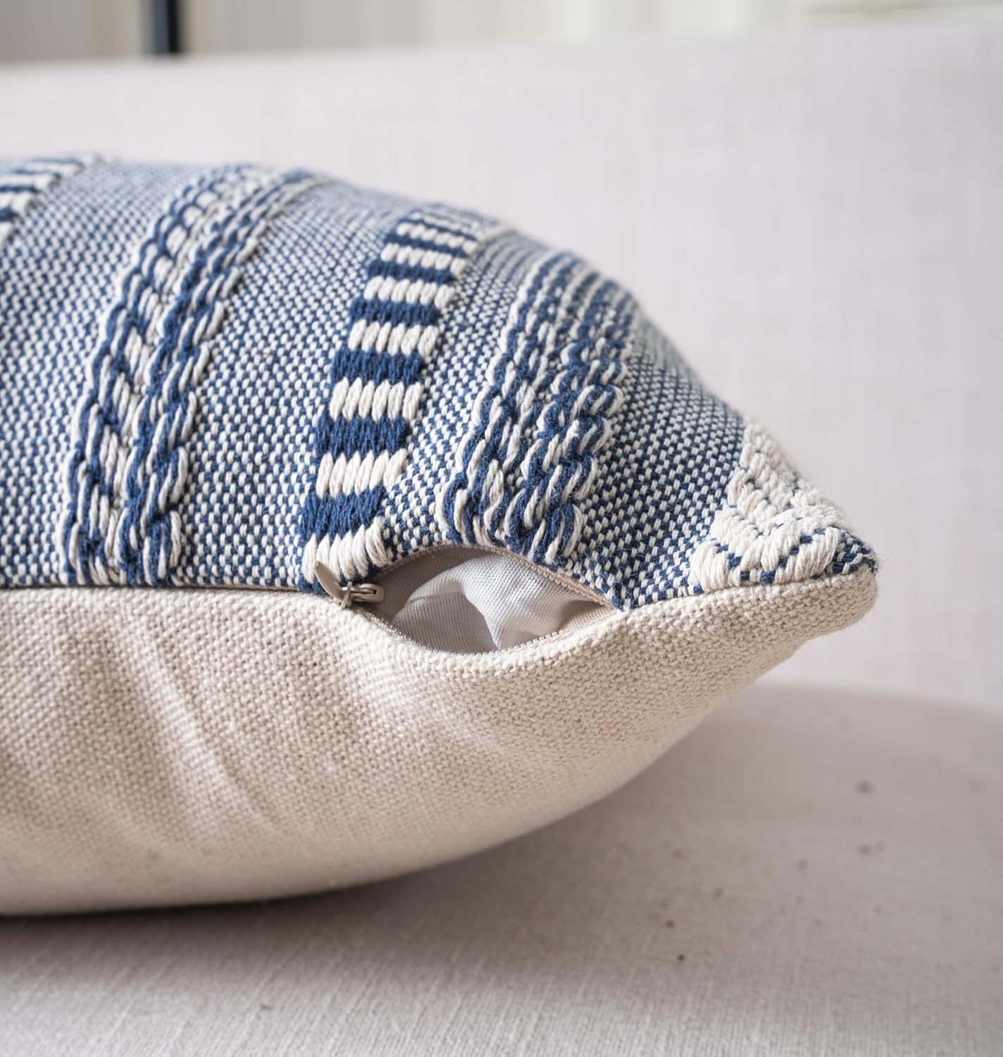 Boho Throw Pillow Covers 18x18 Inch Set of 2, Farmhouse Decorative Couch Pillow Cases, Navy Blue Accent Pillows of Bed, Sofa Bedroom Living Room Home Decor Cushion Cover