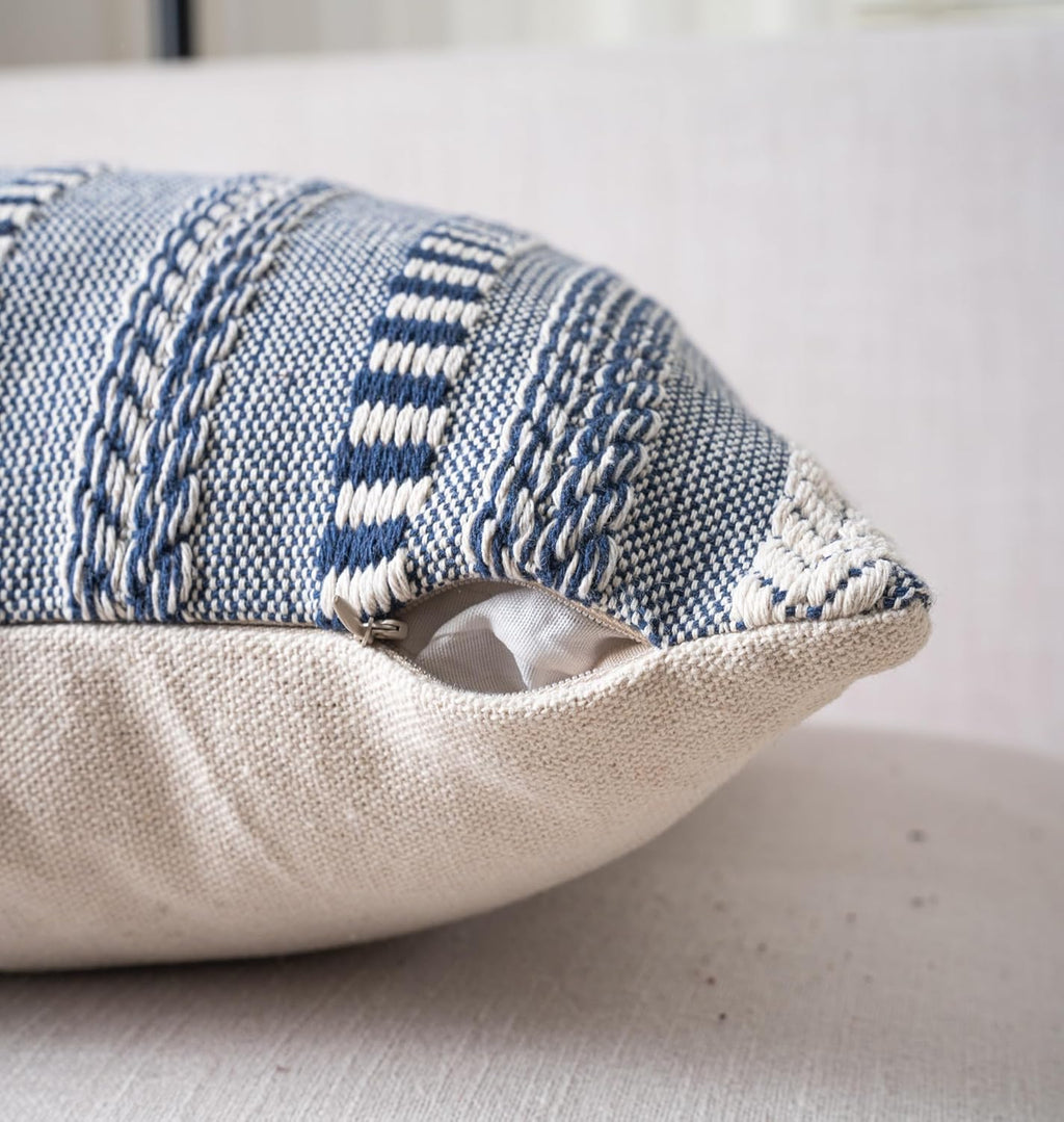 Boho Throw Pillow Covers 12x20 Inch Set of 2, Farmhouse Decorative Couch Pillow Cases, Navy Blue Accent Pillows of Bed, Sofa Bedroom Living Room Home Decor Cushion Cover