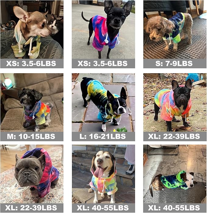 Mklhgty Tie Dye Dog Hoodie, Winter Coat for Small Dogs - Ultra-Soft Adjustable Warm Hood, Breathable Comfort Fabric for Daily Use