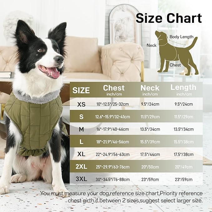 Warm Fleece Dog Coats with Durable Harness Buitl in D-Ring,Waterproof Doggie Jacket for Medium Dogs,Dog Vest for Cold Winter,Green L