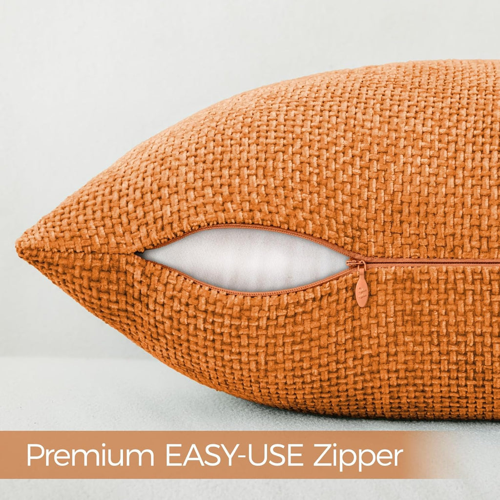 a moment Fall Orange Chenille Throw Pillow Covers 18x18 Inch Pack of 2 Modern Decorative Throw Pillow Covers Farmhouse Cross Covers Home Decor for Sofa Bedroom Living Room