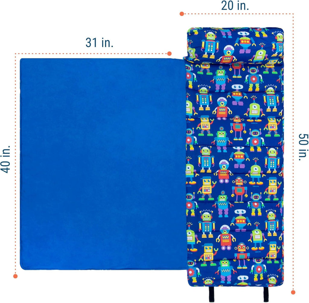 Wildkin Kids Original Nap Mat – Cozy Kids Sleep Mat with Pillow, Ideal for School & Travel - Robots