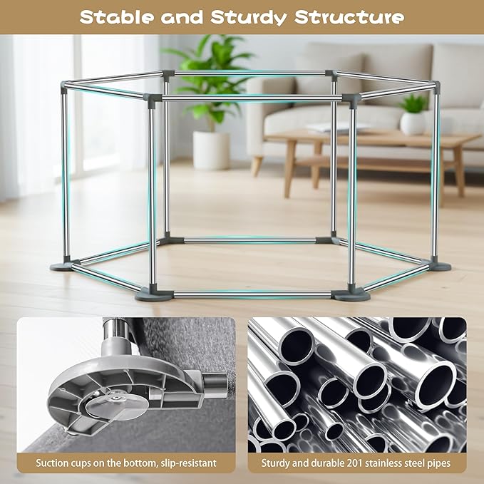 43"x43"x25" Dog Playpen, Pet Playpen for Small Dogs/Puppies & Cats, Puppy Playpen with Gate, Indoor & Outdoor Heavy-Duty Dog Fence with Thickened Fabric & Stainless Steel Pipes