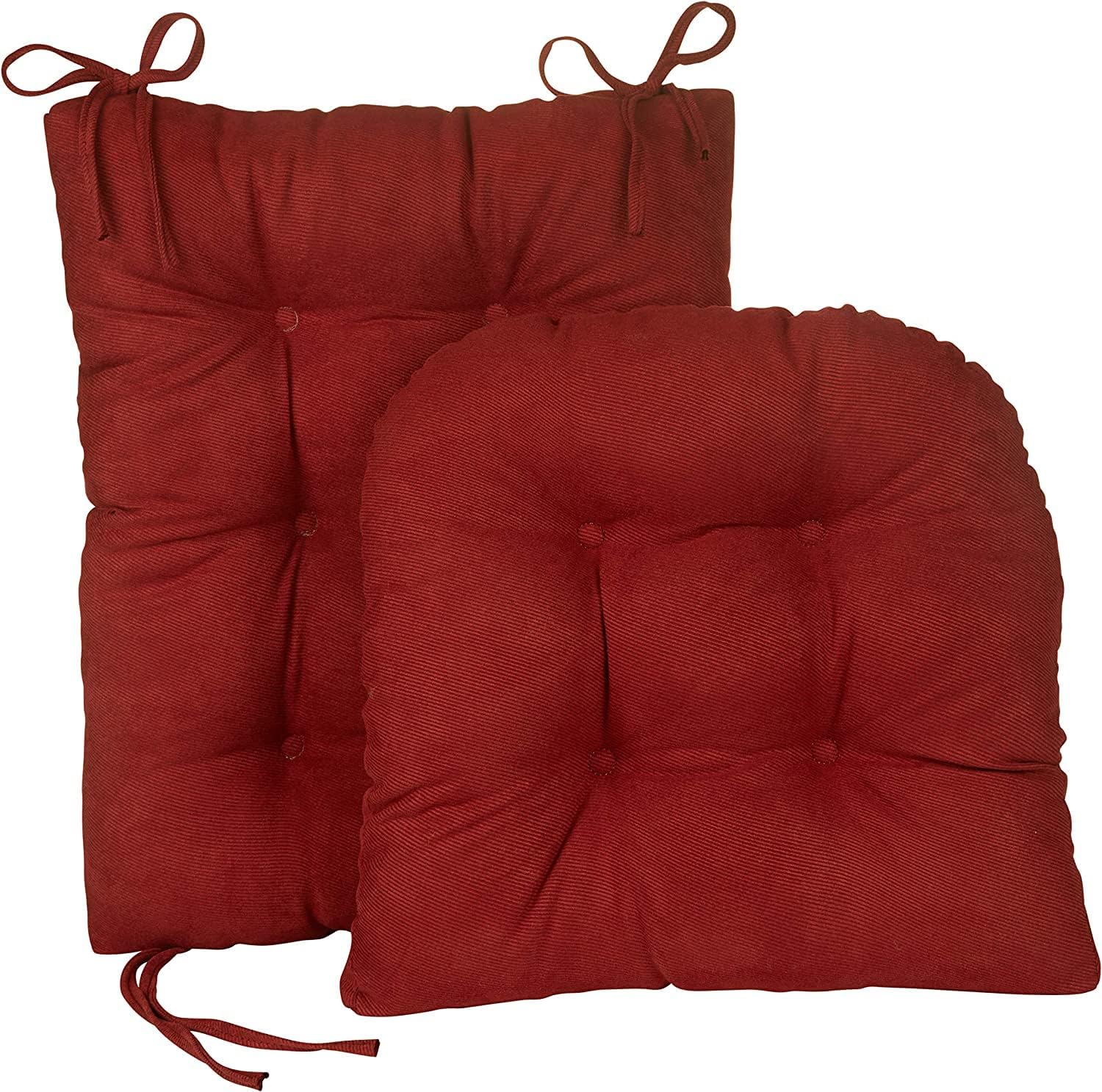 Klear Vu Omega Non-Slip Rocking Chair Cushion, Assembled in USA, Thick Tufted Design, Includes Seat Pad & Back Pillow with Ties, 17x17 Inches, 2-Piece Set, Twillo Red