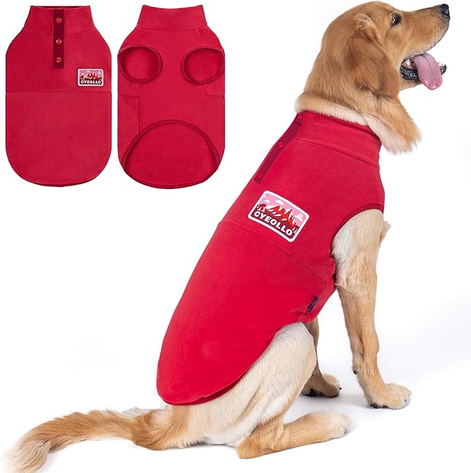 cyeollo 2XL Fleece Dog Sweater, Stretchy Pullover Fleece Vest with Turtleneck Dog Sweatshirt Warm Winter Clothes for Medium to Large Dogs Boy Girl Pet Apparel, Red XXL