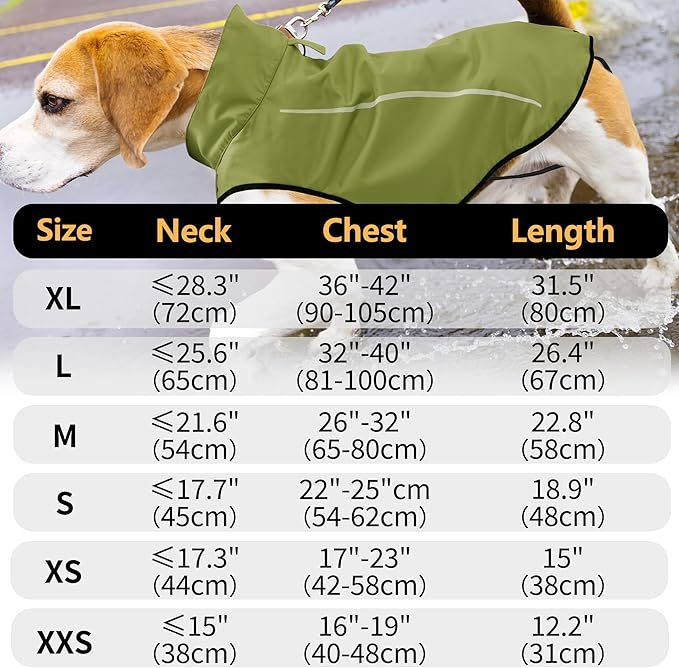 Mile High Life Dog Raincoat, Adjustable Waterproof Reflective Rain Jacket for Small Medium Large Dogs, Lightweight Breathable Pet Rain Coat with Leash Hole(Lime Yellow,XXS Chest 16-19")