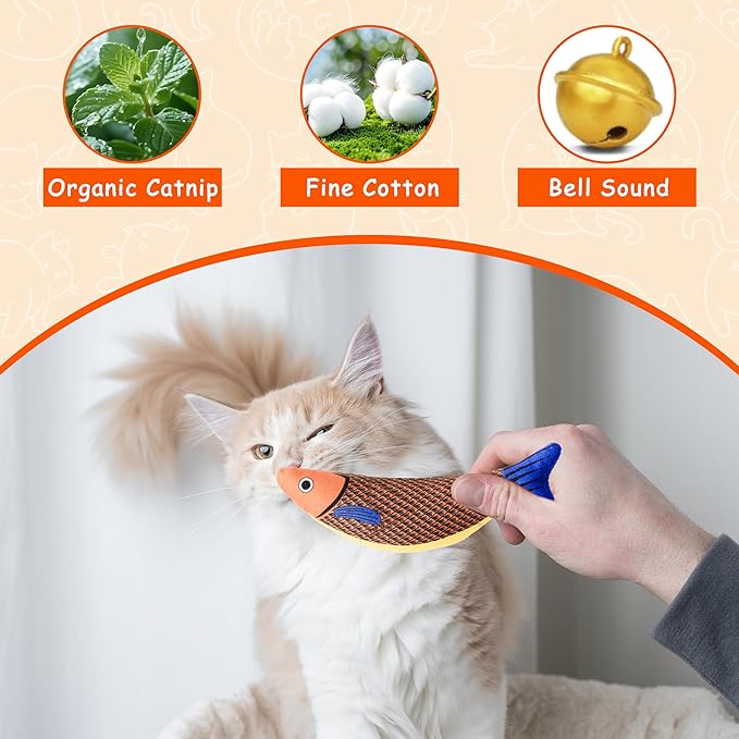 Soft Catnip Toys Fish, 3 Pack Bell Sound Cat Toys, Interesting Indoor Cat Kicker Toys, Durable and Highly Interactive Catnip Toys (Knife Fish)
