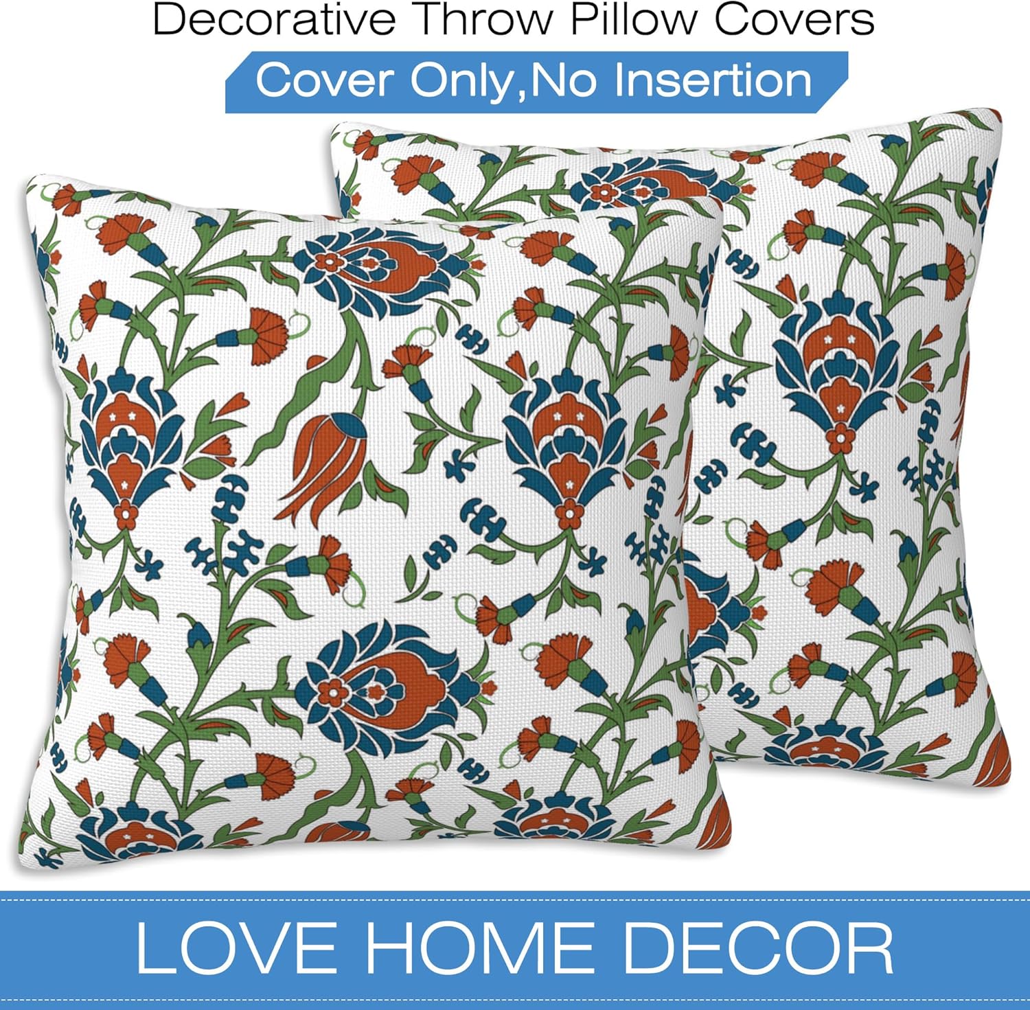 Throw Pillow Cover Case Vintage Floral Pillow Covers 16x16 Inch Set of 2,Soft Decorative Throw Pillow Case for Living Room Bedroom Sofa Couch Cushion Covers