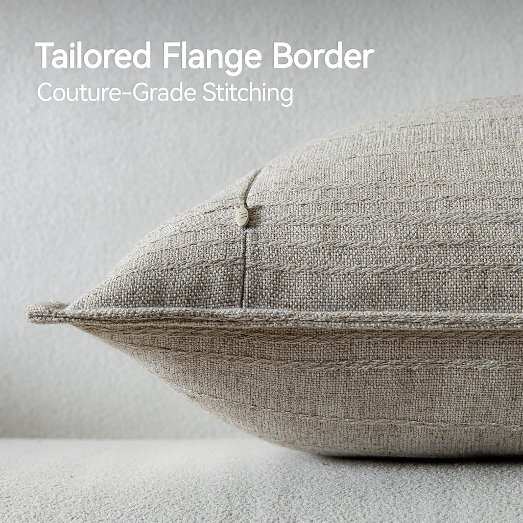 a moment Linen Pillow Covers Set of 2,Boho Farmhouse Throw Pillowcases Neutral Textured Decorative Covers for Couch Sofa Bed, Soft Linen Blend Accent Case Cushion Home Decor 20"x20" Beige Grey