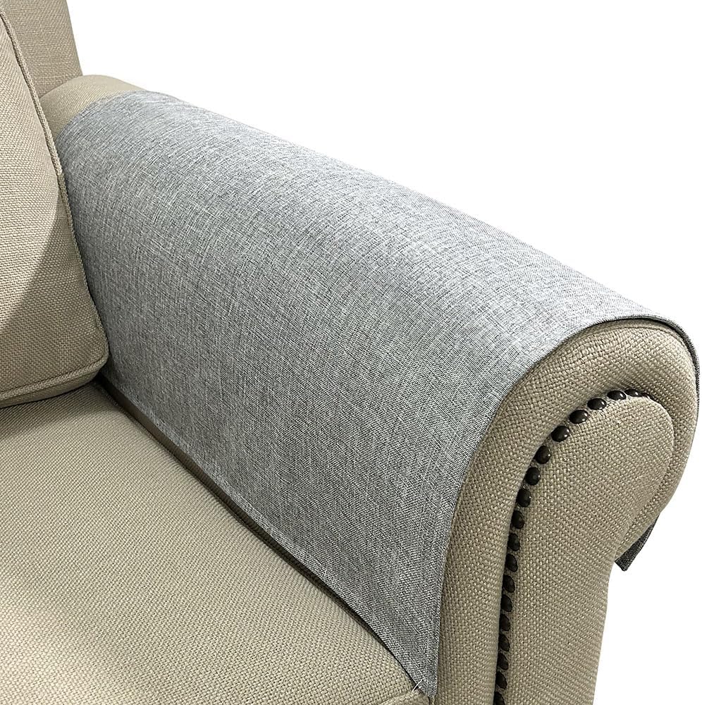 Couch Arm Covers, Anti-Slip Sofa Armrest Cover for Recliner, 2pc Washable Sofa Arm Covers, Dogs Cats Pet Scratch Proof Couch Arm Protectors, Light Grey, 24x28inch