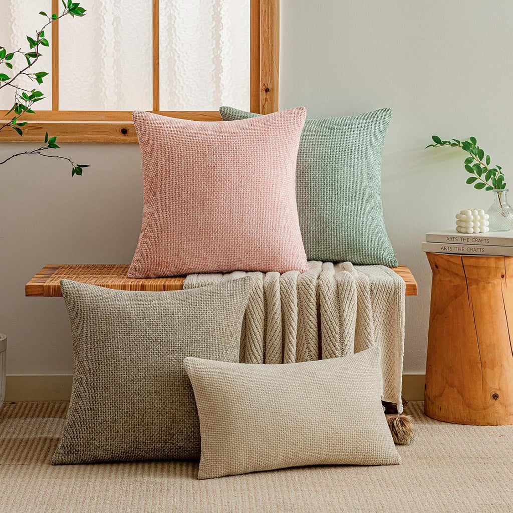 a moment Pink Chenille Throw Pillow Covers 16x16 Inch Pack of 2 Modern Decorative Throw Pillow Covers Farmhouse Cross Covers Home Decor for Sofa Bedroom Living Room