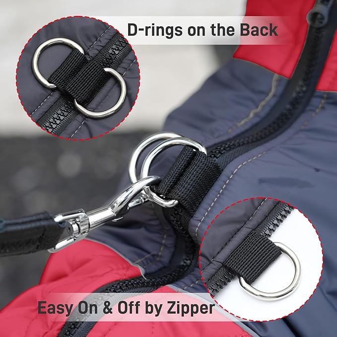 Warm Fleece Dog Coats for Medium Dogs,D-Rings Waterproof Puppy Jacket for Cold Winter,Red XL