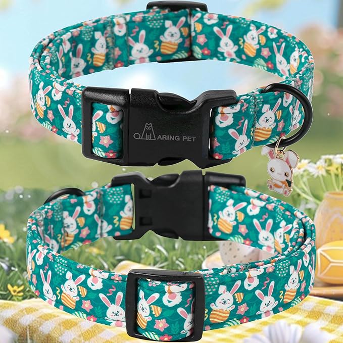 ARING PET Easter Dog Collar-Cute Green Easter Eggs Dog Collar, Adjustable Carrot&Rabbit Pet Collars Puppy Collar Gifts with Quick Release Buckle for Girl&Boy Dogs