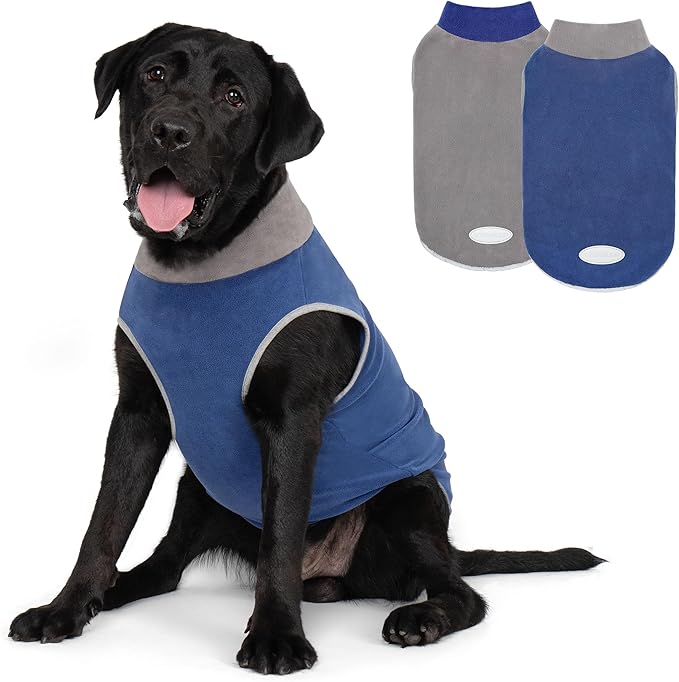 cyeollo 2 Pack Dog Sweater Fleece Vest Pullover Sweatshirt Reflective Lightweight Dog Clothes for Large Dogs Boy Girl Pet Apparel Navy, Grey, XXXL