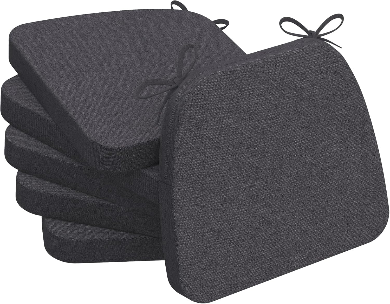 AAAAAcessories D-Shaped Chair Cushions, 2" Thick Dining Chair Pads with Ties and Removable, Machine-Washable Cover, 17" x 16", Set of 6, Dark Grey