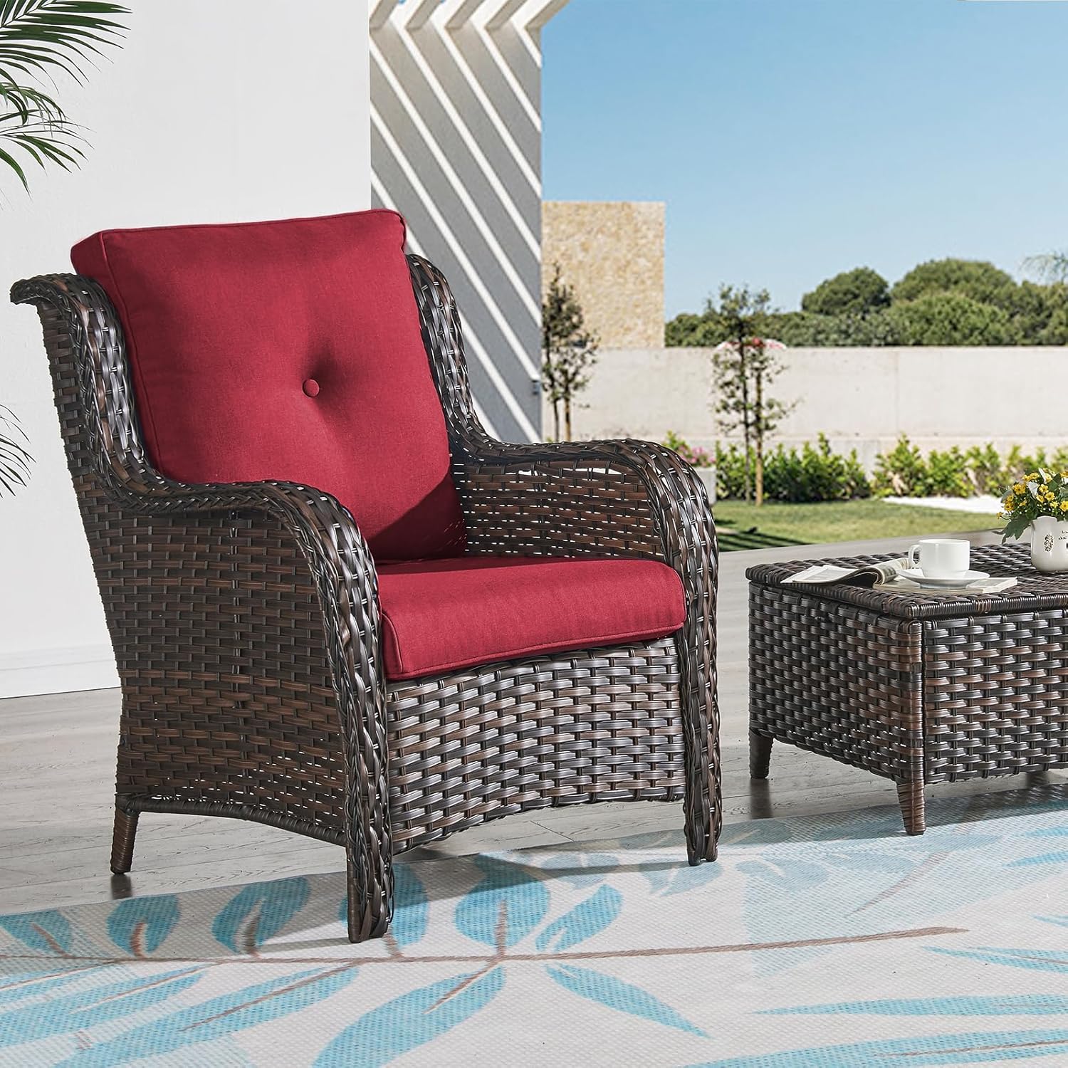 Rilyson Patio Cushions for Outdoor Furniture - 22×24 Inches High Back and Deep Seating Outdoor Cushion for Patio Chairs Sofa Couch Loveseat Water Resistant(Red/1 Set/Button)