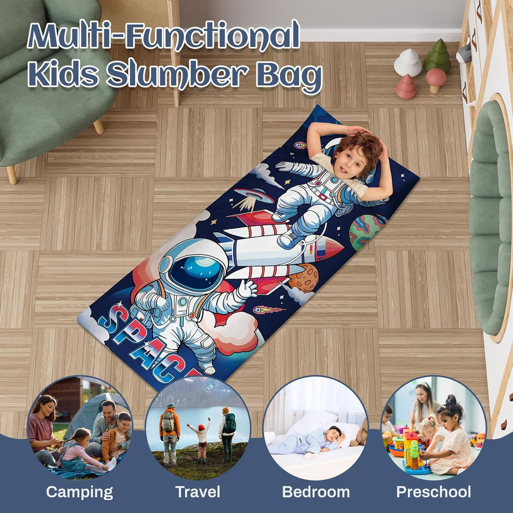 Toddler Nap Mat Kids Sleeping Bag 59‘’×24‘’, Soft Slumber Bag with Removable Pillow for Kids Girls Boys,Roll Up Sleeping Mat Lightweight for Camping,Daycare, Kindergarden