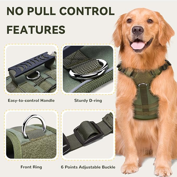 Tactical Dog Harness for Small Dogs,No Pull Dog Harness and Leash Set,Patches,Reflective Function,Dog Vest Harness for Training and Walking,Green S