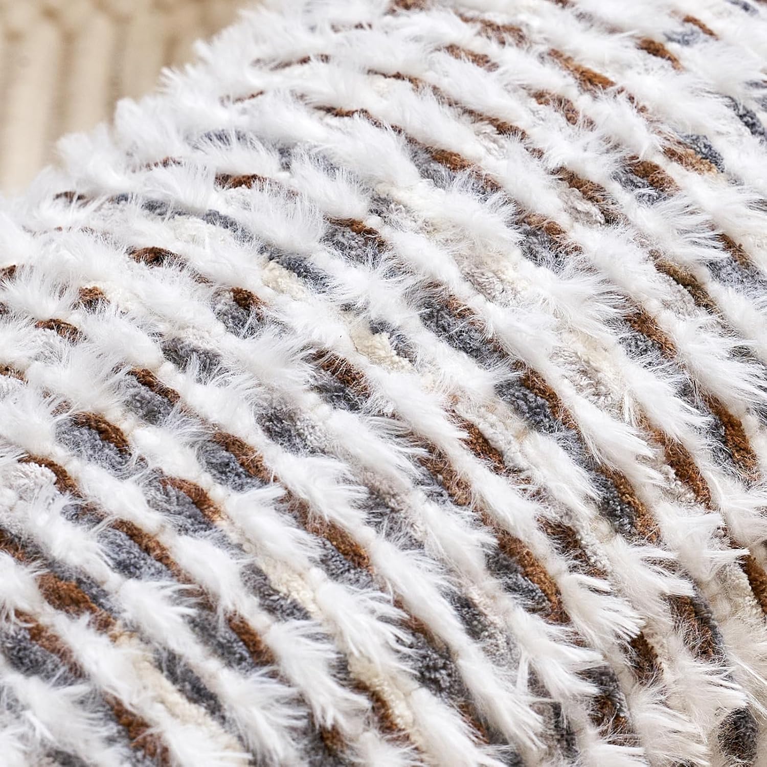 Aeckself Boho Chenille Tufted Pillow Cover 20 x 20 Inch, Decorative Square Throw Pillow Cover Neutral Pillowcase for Couch Bedroom Living Room, Brown White