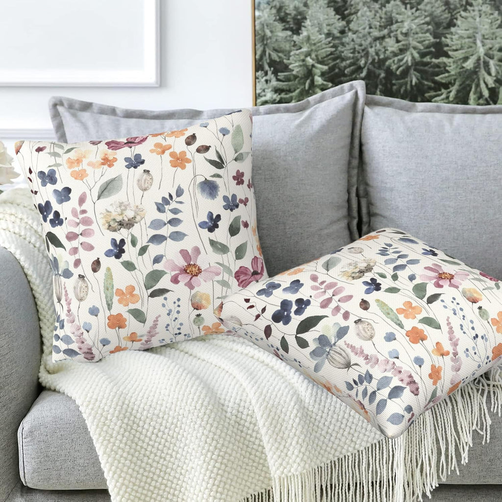 Throw Pillow Cover Case Watercolor Floral Pillow Covers 18x18 Inch Set of 2,Soft Decorative Throw Pillow Case for Living Room Bedroom Sofa Couch Cushion Covers