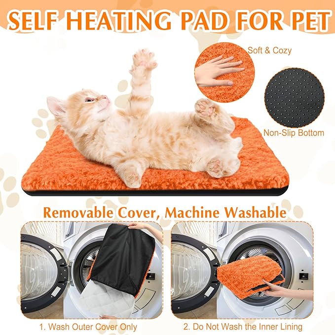 4 Pack Self Warming Cat Bed Indoor Self Heating Dog Cat Pad Washable Thermal Pet Kennel Pad Crate Bed Mat Reflect Body Heat for Outdoor (Orange,16 x 20 Inch)