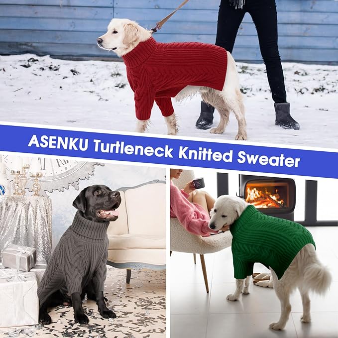 ASENKU XXL Dog Sweater, Turtleneck Pullover Winter Outfits for Extra Large Dogs - Pet Sweatshirt for Pitbull, Labrador Retriever (Dark Grey, 2XL)