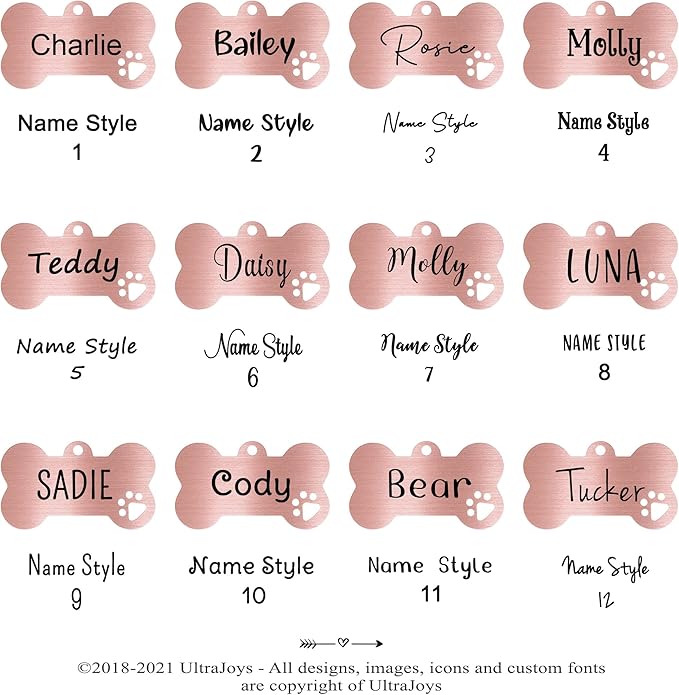 Ultra Joys Dog Tags Personalized for Pets - Hollow Paw Custom Pet ID Tag - Engraved Dog Tag for Small, Large Dogs - Large Bone in Rose