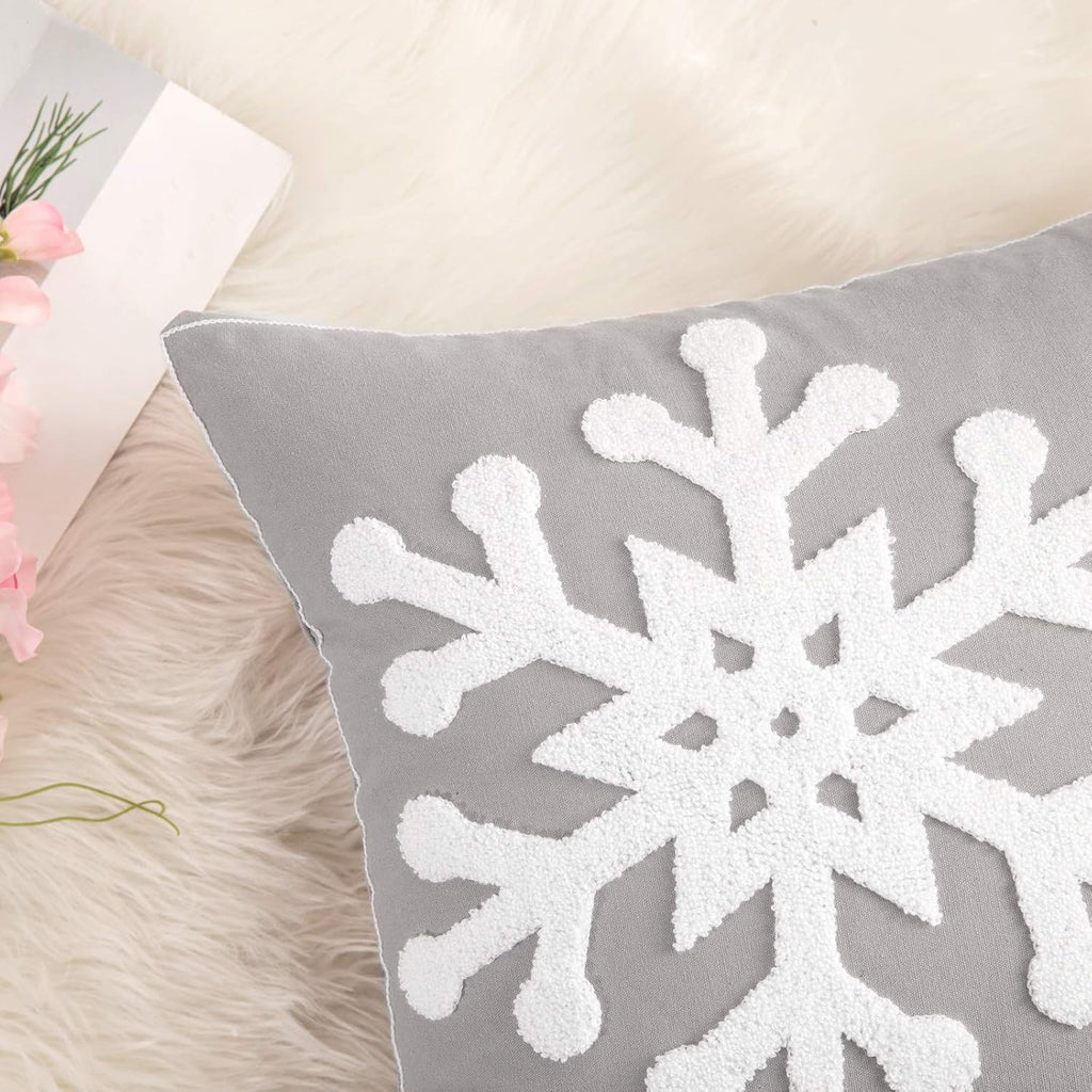 MIULEE Pack of 2 Christmas Decorative Snowflake Throw Pillow Covers Canvas Embroidery Winter Cushion Cases Holiday Decor Soft Pillowcases for Winter Couch Sofa Bedroom Car（Grey, 18x18in）