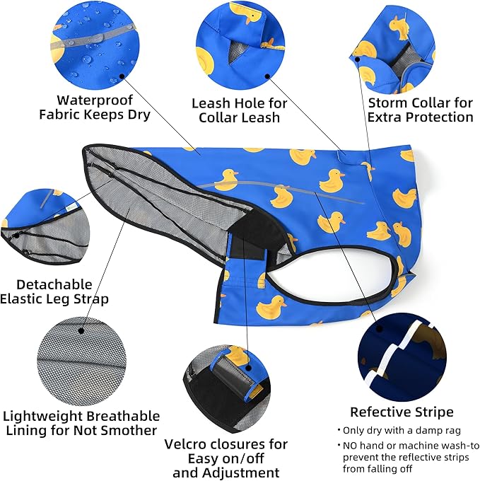 Mile High Life Dog Raincoat, Adjustable Waterproof Reflective Rain Jacket for Small Medium Large Dogs, Lightweight Breathable Pet Rain Coat with Leash Hole(Blue Duck,XS Chest 17-23")