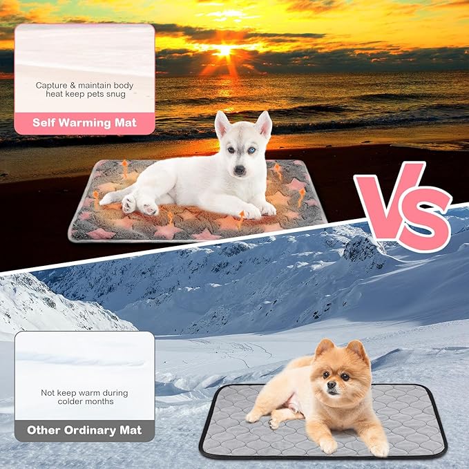 4 Pack Self Heating Cat Bed Cat Self Warming Pad with Removable Cover Extra Warm Thermal Pet Pad Washable Pet Crate Mat Anti Slip Kennel for Indoor Outdoor Pets(Star,16 x 20 Inches)
