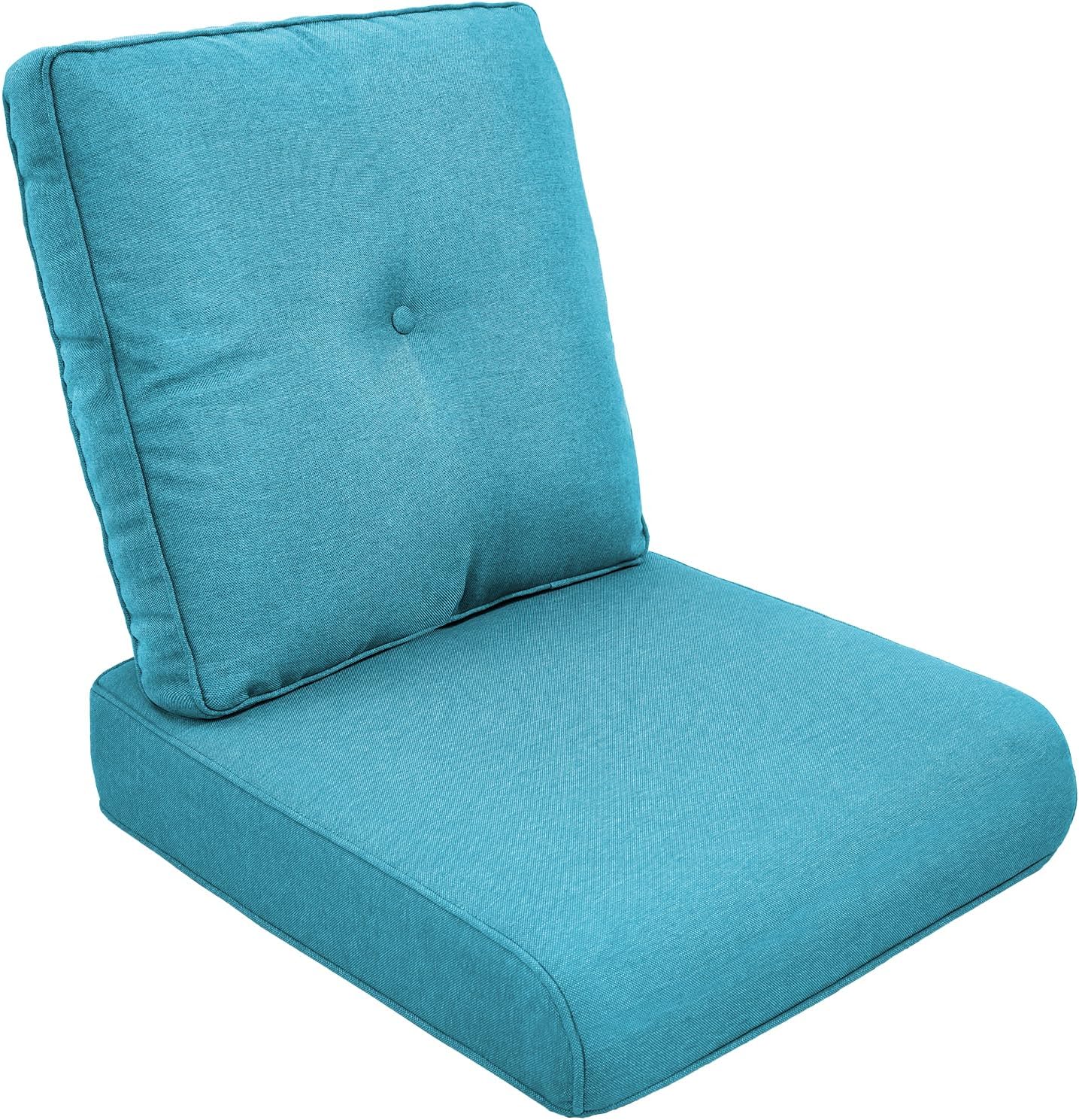 Outdoor Chair Cushions for Patio Furniture - 1 Pack Outside High Back Thick Water-Resistant Cushion 22x24 with Zipper Cover for Wicker Glider Rocking Chairs Loveseat Couch – Teal/Buckle