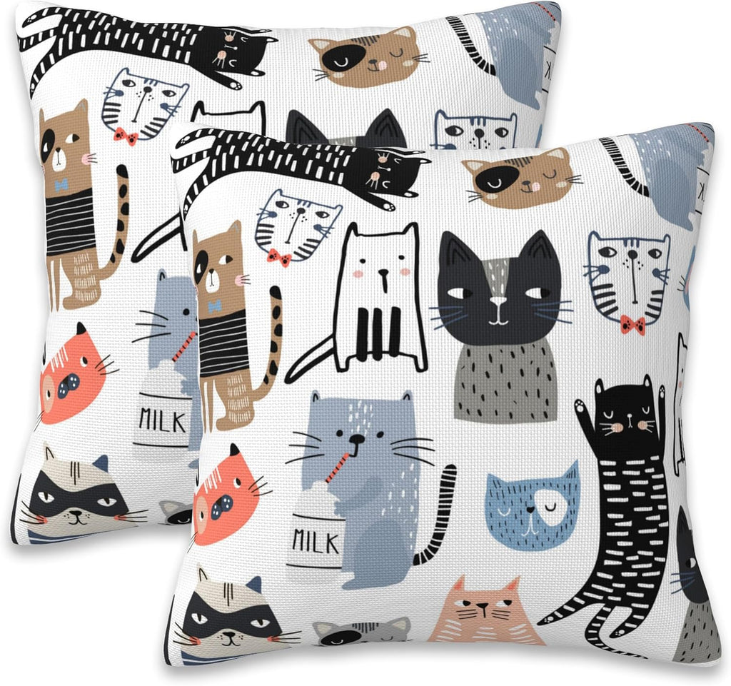 Throw Pillow Cover Case Funny Cats Pillow Covers 18x18 Inch Set of 2,Soft Decorative Throw Pillow Case for Living Room Bedroom Sofa Couch Cushion Covers