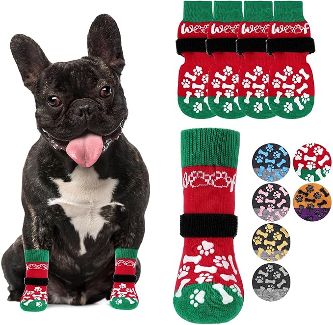KOOLTAIL Anti Slip Dog Socks for Hot/Cold Pavement to Prevent Licking Paws, Dog Boots&Paw Protector with Grippers for Hardwood Floors, Traction Control No Twist Booties for Small Medium Large Dogs