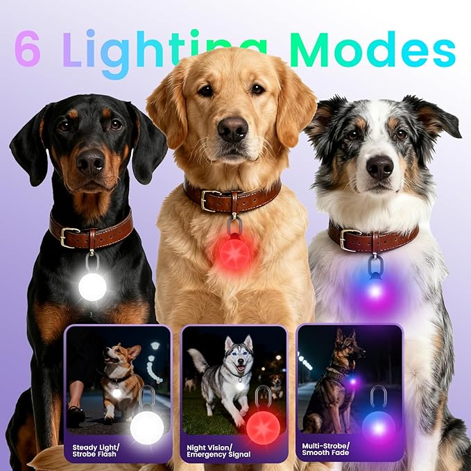 2-in-1 GPS Tracker & Dog Light - Smart Tracking Pet LED Light for iOS Only - Rechargeable IP68 Waterproof Dog Collar Light with 6 Modes for Night Walking - Works with Apple Find My, No Subscription